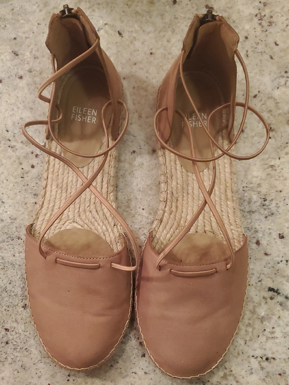 Eileen Fisher Nude Tan Leather Suede Espadrille Lace-Up Flats S 11